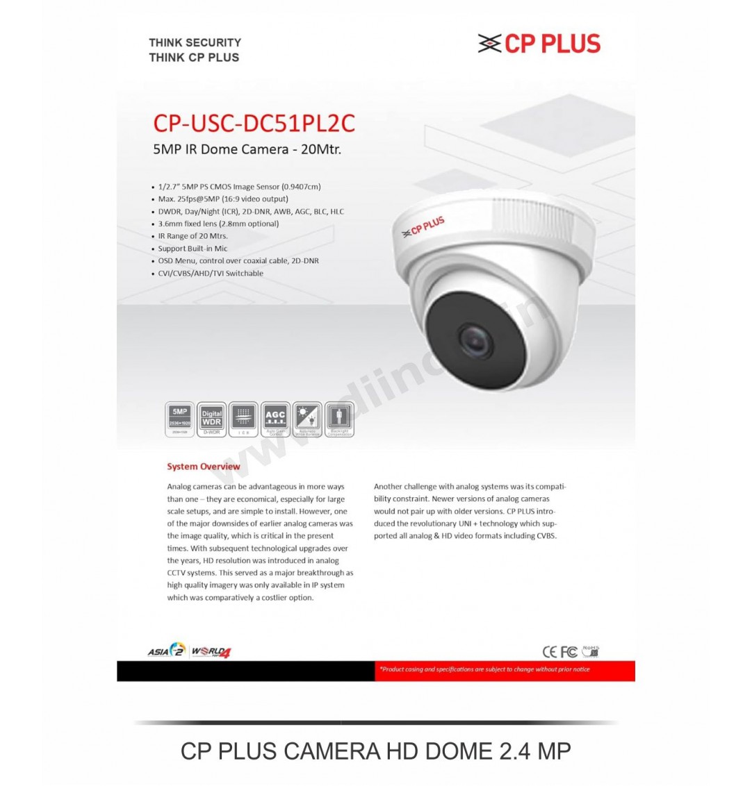 CP PLUS CAMERA HD DOME 2.4MP ( INCLUDIG GST )