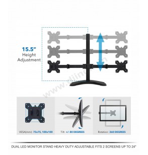 DUAL LED MONITOR STAND HEAVY DUTY ADJUSTABLE FITS 2 SCREENS UP TO 24