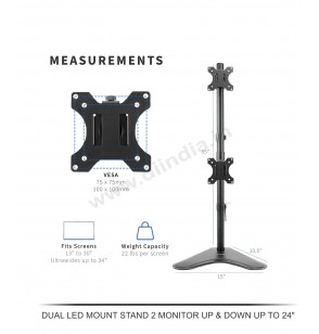 DUAL LED MOUNT STAND 2 MONITOR UP & DOWN UP TO 24