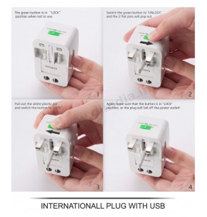 UNIVERSAL TRAVEL ADAPTER WITH BUILT IN 2 USB (AU-US-UK-EU Converter Plug)